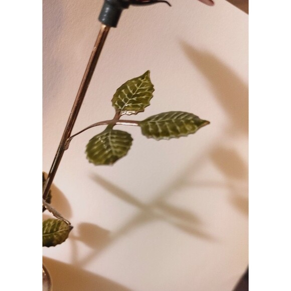 1977 MANN Red Rose Brass Bud Vase Metal Art Flower and Vase Vintage Metalwork - Picture 10 of 12